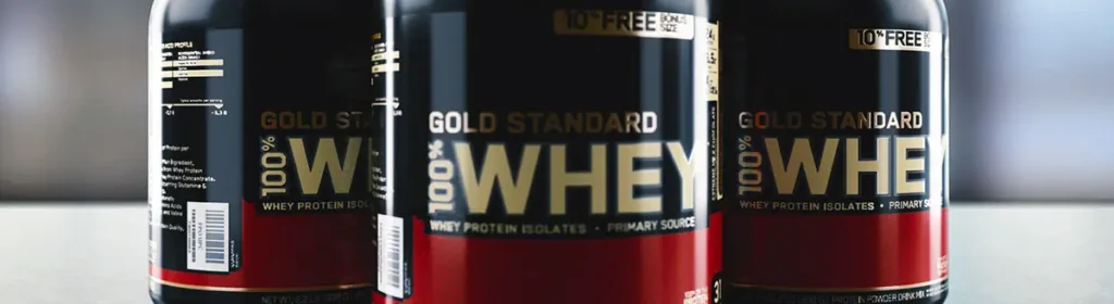 three whey protein powder bottle